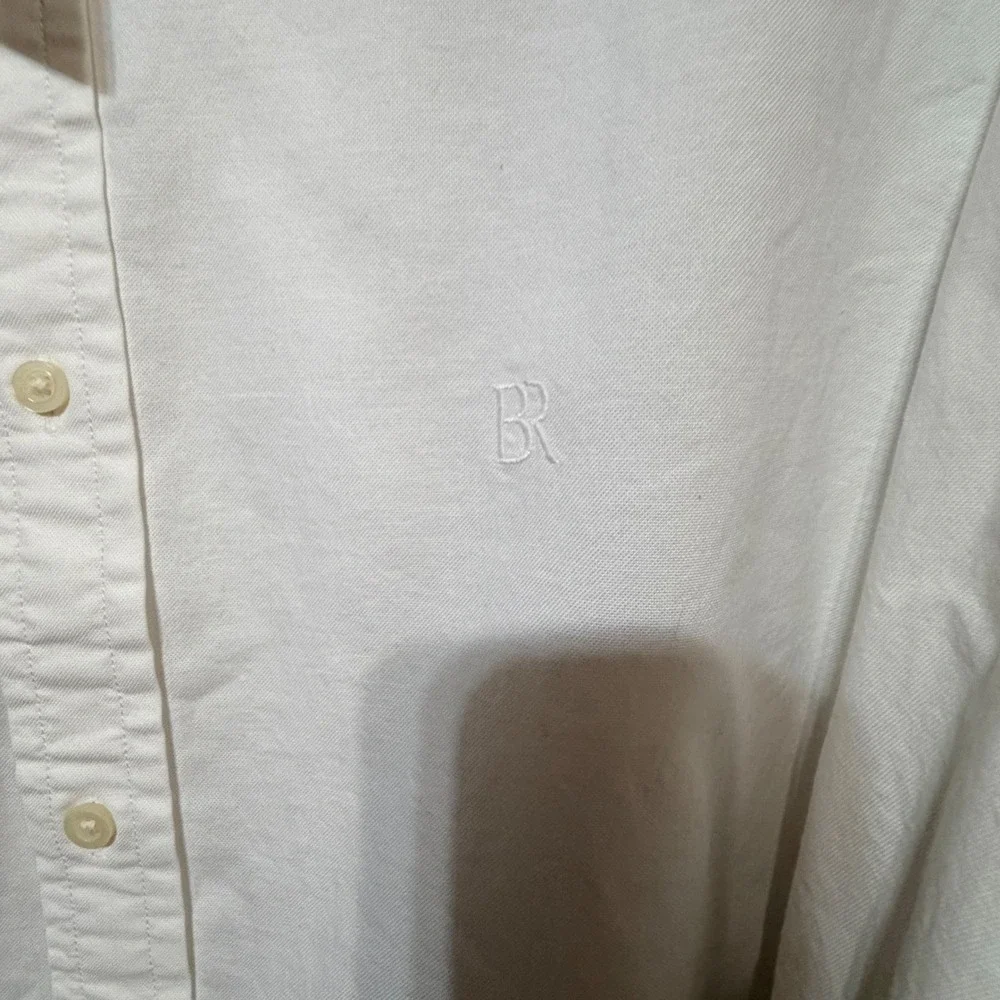 Banana Republic Mens White Oxford Shirt XXL Untucked Standard Fit Cotton Logo